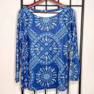 Vineyard Vines Navy Boatneck Nautical Print Top Sz L